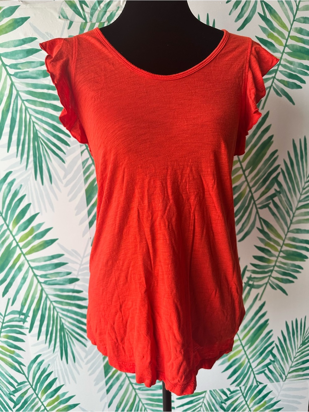 Anthropologie Bright Red Ruffle Sleeve Tank